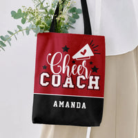 Cheer Coach Tote Bag | Personalized Megaphone Stars Varsity Design | Premium Twill Diamond-Grid Texture | Appreciation Gift for Cheerleading Coach