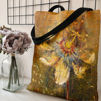 Abstract Flower Tote Bag | Golden Impressionist Floral Oil Painting Art | Premium Composite Twill Fabric | Aesthetic Gift for Art Lover