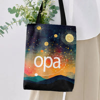 Opa Tote Bag | Cosmic Watercolor Galaxy Art with Mountains | Premium Twill Diamond-Grid Fabric | Gift for Greek Heritage Lover