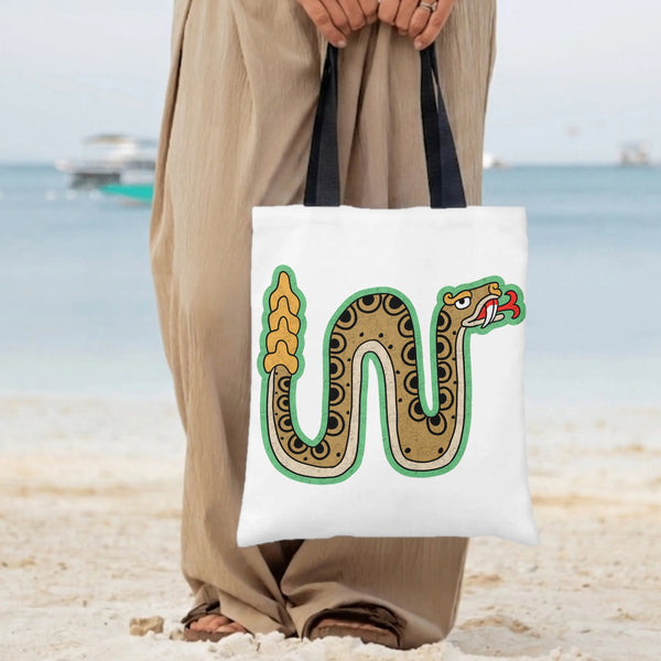 Rattlesnake Tote Bag | Vintage Cartoon Snake Illustration with Distressed Texture | Premium Twill Diamond-Grid Fabric | Gift 
