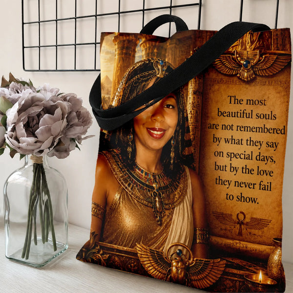 Egyptian Queen Tote Bag | Black Woman Inspirational Quote Ancient Egypt Art | Premium Twill Diamond-Grid Texture | Gift for B