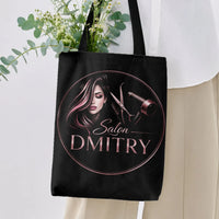 Hairdresser Salon Tote Bag | Rose Gold Stylist Logo with Scissors and Hair Dryer Art | Premium Twill Fabric | Gift for Hair Stylist and Salon Owner