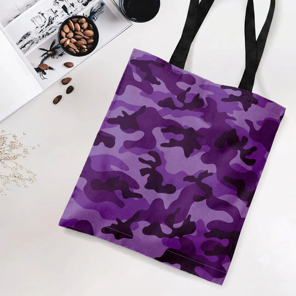 Purple Camo Tote Bag | Bold Violet Camouflage Pattern Print | Premium Twill Fabric Structured Design | Trendy Gift for Her