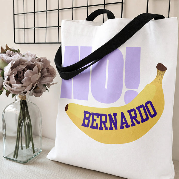 No Bernardo Banana Tote Bag | Funny Fruit Typography Illustration | Premium Twill Diamond-Grid Texture | Humorous Personalize