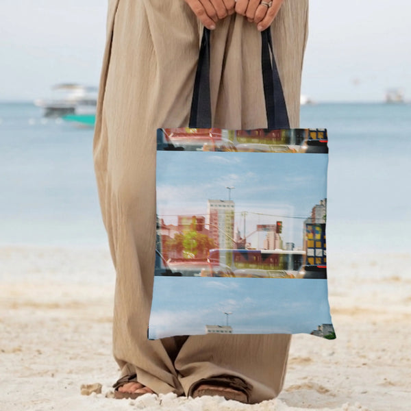 Urban Cityscape Tote Bag | Dreamy Blurred Street Photography Art Print | Premium Composite Twill Fabric | Aesthetic Gift for 
