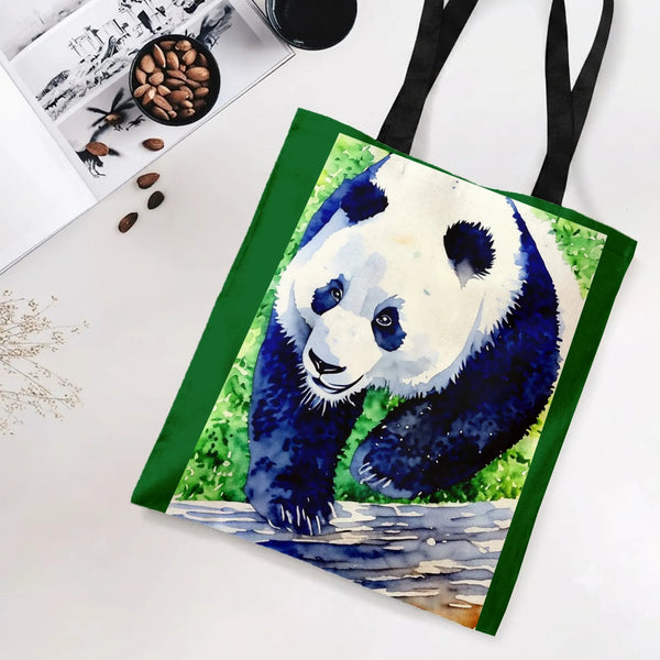 Panda Tote Bag | Watercolor Giant Panda in Bamboo Forest Art | Premium Twill Diamond-Grid Texture | Gift for Panda Lover and 