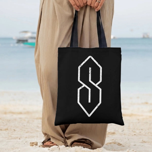 Cool S Doodle Tote Bag | Retro 90s School Graffiti Symbol Distressed Art | Premium Twill Fabric | Nostalgic Gift for 90s Kids