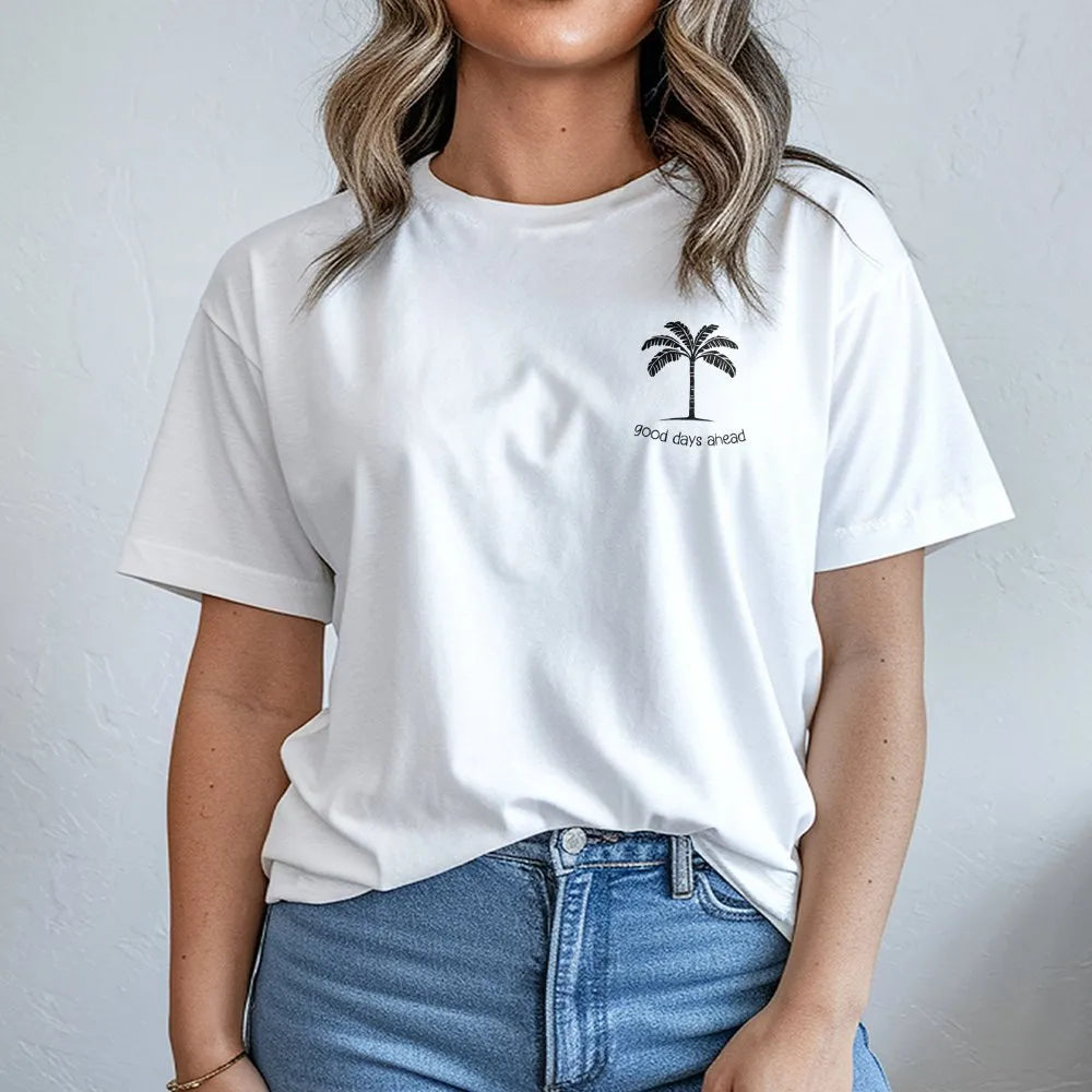 Good Days Ahead Sweatshirt | Minimalist Palm Tree Graphic Crewneck | Soft Cotton Blend | Aesthetic Beach Vacation Gift