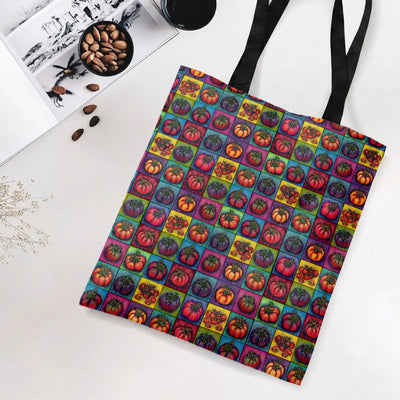 Heirloom Tomato Tote Bag | Colorful Vegetable Grid Pattern Art | Premium Twill Fabric Tote | Gift for Plant Lovers