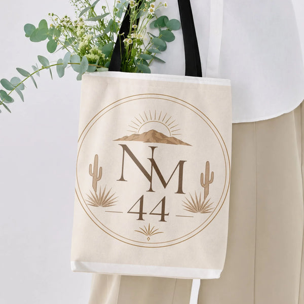 New Mexico Tote Bag | Southwestern Desert Sun Mountain Cactus Design | Premium Twill Canvas Bag | Gift for Travelers and Sout