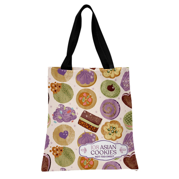 Asian Cookies Tote Bag | 108 Traditional Desserts Illustrated Pattern | Premium Composite Twill Fabric | Gift for Foodie and 