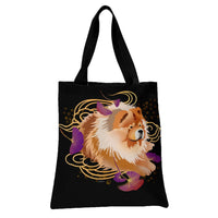 Chow Chow Tote Bag | Fluffy Dog with Golden Ginkgo Art | Premium Twill Diamond-Grid Fabric | Gift for Dog Lovers