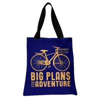 Bicycle Tote Bag | Big Plans For Adventure Vintage Bike Graphic | Premium Twill Diamond-Grid Fabric | Gift for Cyclists and Outdoor Enthusiasts