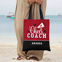 Cheer Coach Tote Bag | Personalized Megaphone Stars Varsity Design | Premium Twill Diamond-Grid Texture | Appreciation Gift for Cheerleading Coach