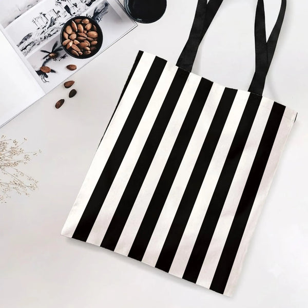 Black and White Vertical Stripe Tote Bag | Bold Minimalist Stripes Pattern | Premium Twill Fabric Tote | Aesthetic Gift for H