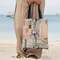 Florence Cathedral Iris Tote Bag | Italian Architecture with Botanical Line Art | Premium Twill Diamond-Grid Fabric | Aesthetic Gift for Italy Travel Lover