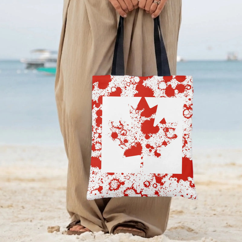 Canadian Maple Leaf Tote Bag | Distressed Paint Splatter Flag Art | Premium Twill Diamond-Grid Texture | Patriotic Gift for Canada Lovers