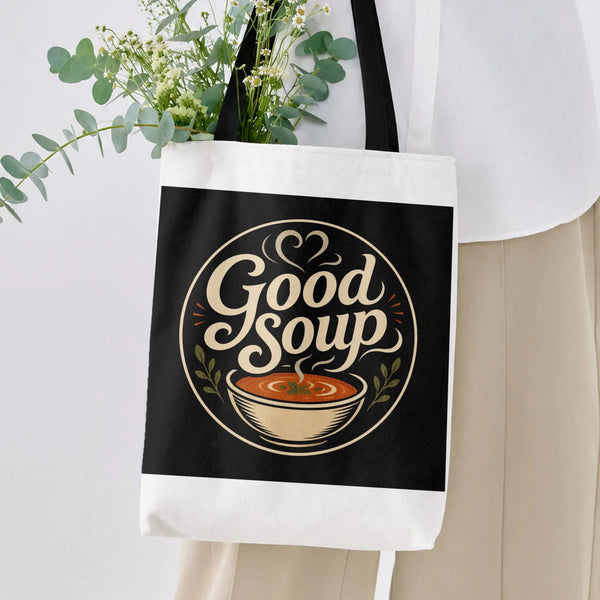 Good Soup Tote Bag | Vintage Tomato Soup Bowl Retro Typography Art | Premium Composite Twill Fabric | Funny Foodie Gift for S