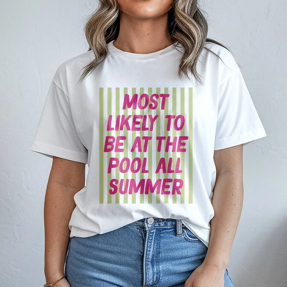 Funny Teacher Summer Shirt | Most Likely To Be At The Pool | Retro Style Soft Cotton Tee | End of School Year Teacher Gift