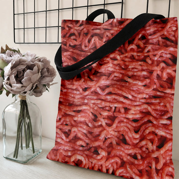 Raw Ground Beef Tote Bag | Photorealistic Minced Meat Texture Art Print | Premium Composite Twill Fabric | Quirky Gift for Fo
