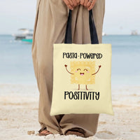 Pasta-Powered Positivity Tote Bag | Cute Cartoon Ravioli Character Design | Premium Composite Twill Fabric | Gift for Food Lovers