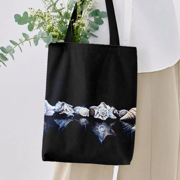 Seashell Tote Bag | Realistic Shell Collection Dark Reflection Art | Premium Composite Twill Fabric | Gift for Ocean & Beach 