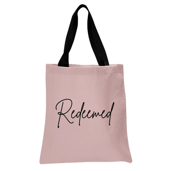 Redeemed Tote Bag | Elegant Hand-Lettered Faith Script | Premium Twill Fabric Shopping Bag | Gift for Christian Women