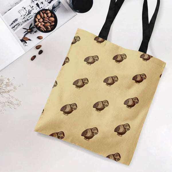 Owl Tote Bag | Cute Vintage Owl Figurine Repeat Pattern | Premium Twill Fabric with Diamond-Grid Texture | Gift for Owl Lover