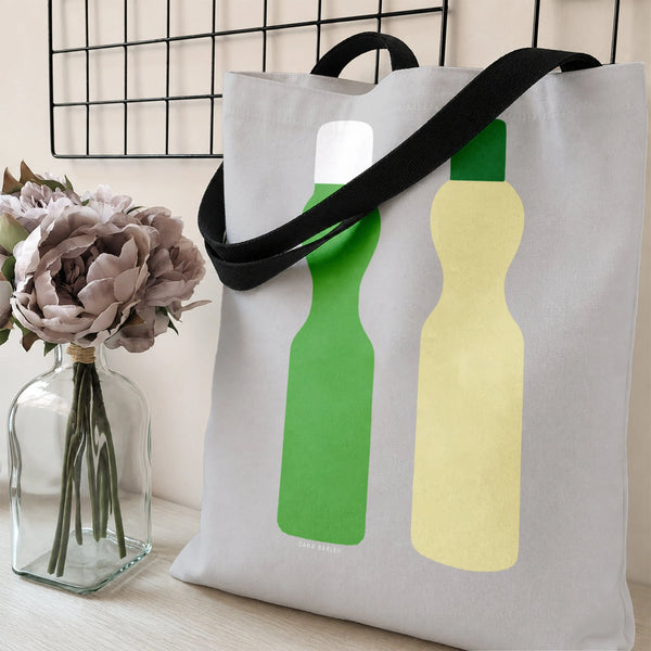 Oil & Vinegar Bottles Tote Bag | Minimalist Kitchen Bottle Illustration Art | Premium Twill Diamond-Grid Texture | Gift for F