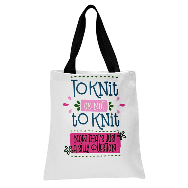 Knitting Humor Tote Bag | To Knit or Not to Knit Funny Quote Typography Art | Premium Twill Diamond-Grid Texture | Gift for K