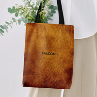 Falcon Vintage Leather-Look Tote Bag | Distressed Brown Aged Leather Texture Print | Premium Twill Diamond-Grid Fabric | Stylish Minimalist Gift for Him