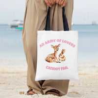 Deer and Bunny Tote Bag | An Army of Lovers Cannot Fail Cute Woodland Animal Art | Premium Twill Diamond-Grid Texture | Inspirational Gift for Animal Lovers