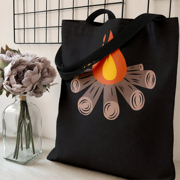 Campfire Tote Bag | Cozy Campfire Logs Illustration Art | Premium Composite Twill Fabric | Aesthetic Gift for Camping and Out