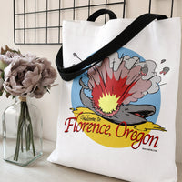 Florence Oregon Exploding Whale Tote Bag | Retro Cartoon Whale Explosion Comic Art | Premium Twill Diamond-Grid Texture | Funny Oregon Coast Souvenir Gift