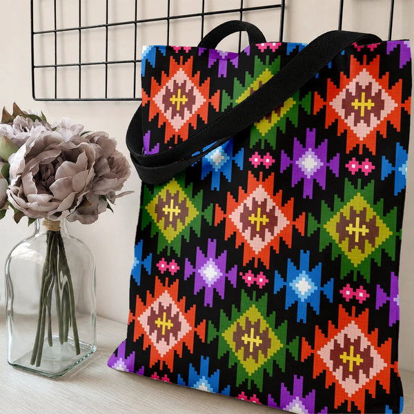 Aztec Kilim Tote Bag | Vibrant Geometric Pixel Diamond Pattern | Premium Composite Twill Fabric | Unique Boho Gift for Her