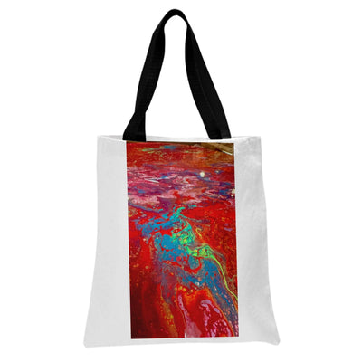 Abstract Pour Art Tote Bag | Vibrant Red Turquoise Fluid Acrylic Design | Premium Twill Fabric | Aesthetic Gift for Art Lovers