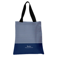 Nautical Stripe Tote Bag | Navy Blue & White Classic Sailor Pattern | Premium Composite Twill Fabric | Everyday Carry Gift
