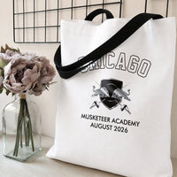 Chicago Musketeer Academy Tote Bag | Vintage Athletic Crest Design | Premium Twill Shopping Bag | Gift for Chicago Locals and Alumni