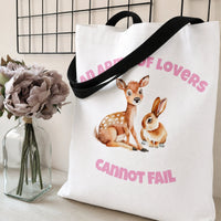 Deer and Bunny Tote Bag | An Army of Lovers Cannot Fail Cute Woodland Animal Art | Premium Twill Diamond-Grid Texture | Inspirational Gift for Animal Lovers