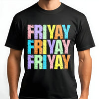 Happy Friyay T-Shirt | Retro Colorful Graphic Pullover | Soft Cotton-Polyester Blend | Funny Elementary Teacher Gift