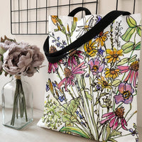 Wildflower Tote Bag | Watercolor Ink Sketch Coneflower & Black-Eyed Susan Bouquet | Premium Twill Fabric | Aesthetic Gift for Flower Lover
