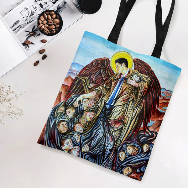 Guardian Angel Tote Bag | Renaissance-Style Haloed Angel Protecting Souls Painting | Premium Composite Twill Fabric | Gift fo