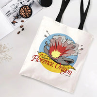 Florence Oregon Exploding Whale Tote Bag | Retro Cartoon Whale Explosion Comic Art | Premium Twill Diamond-Grid Texture | Funny Oregon Coast Souvenir Gift