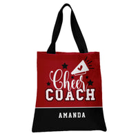 Cheer Coach Tote Bag | Personalized Megaphone Stars Varsity Design | Premium Twill Diamond-Grid Texture | Appreciation Gift for Cheerleading Coach