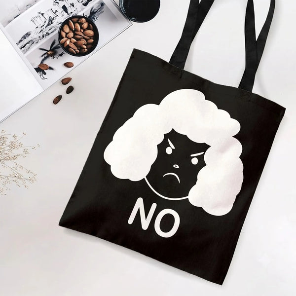 Grumpy Sheep Tote Bag | Funny Cartoon Sheep Says No Minimalist Art | Premium Twill Diamond-Grid Texture | Sarcastic Humor Gif