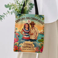 Cuban Vintage Tote Bag | Retro Miami Tropical Sunset Art with Palm Trees & Flamingo | Premium Twill Structured Tote | Gift for Travel Lovers