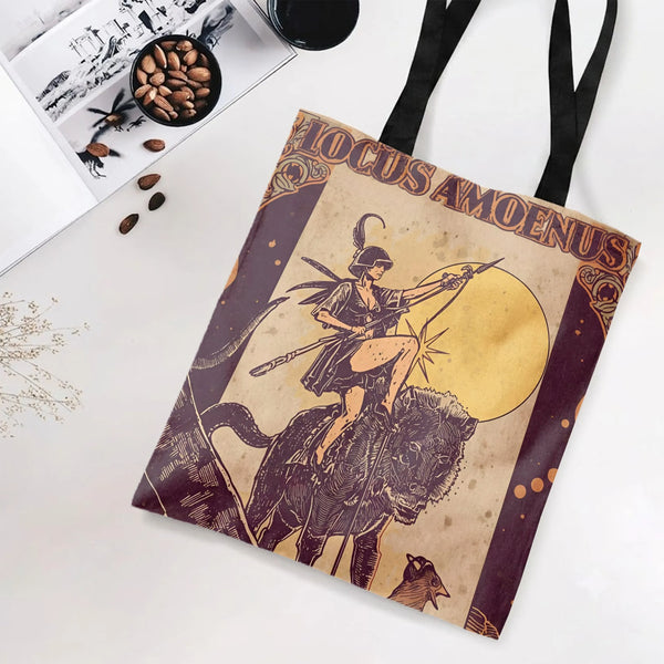 Warrior Riding Lion Tote Bag | Locus Amoenus Vintage Fantasy Art Nouveau Illustration | Premium Twill Fabric | Gift for Mytho