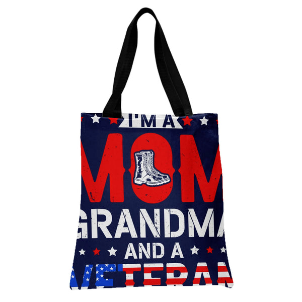 Military Mom Grandma Veteran Tote Bag | Patriotic Combat Boots American Flag Art | Premium Twill Diamond-Grid Texture | Gift 