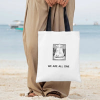Native Teepee Tote Bag | We Are All One Ink Illustration Forest Art | Premium Twill Diamond-Grid Fabric | Unique Gift for Nature & Unity Lovers