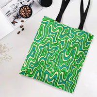Green Psychedelic Swirl Tote Bag | Retro Groovy Wavy Abstract Art Pattern | Premium Twill Fabric with Diamond-Grid Texture | Trendy Gift for Art Lovers